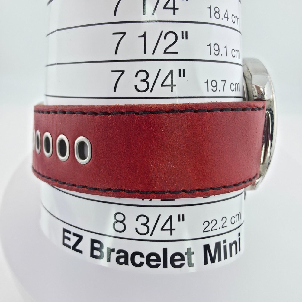 DISNEY 'American Cheese' Watch Mickey Mouse Red Leather‎ Silver Tone 44mm 8.5" - Picture 14 of 15